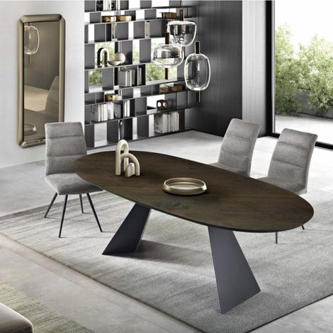 Tavolo fisso TOKYO 210 cm con base in metallo nero e piano in Rovere Termico (1/5)