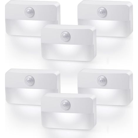 Lot de 6 veilleuses LED à détecteur de mouvement, à piles, allumage automatique, 6500 K blanc pur (1/5)