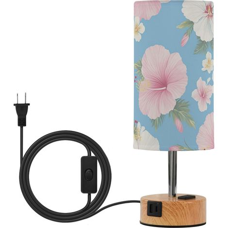 linqin Petite lampe de table rose hibiscus bleu clair avec ports (1/5)