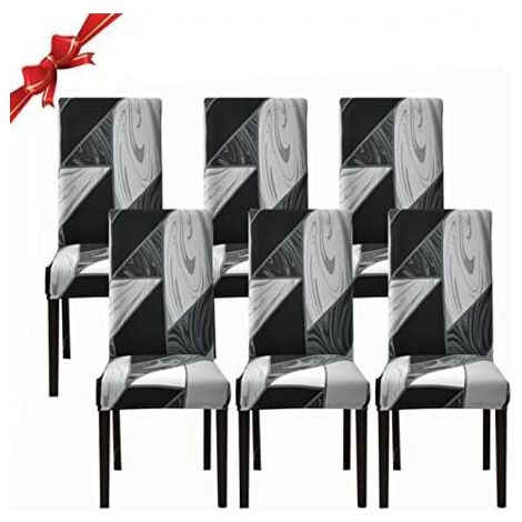 Lot de 6 housses de chaise extensibles en spandex lavables – Protection amovible pour chaises à dossier haut – Motif géométrique noir
