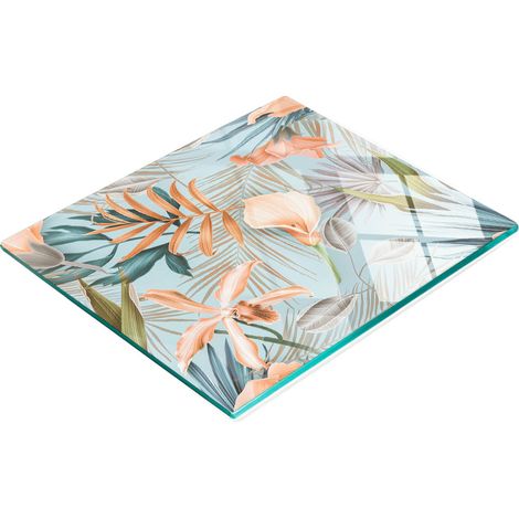 Planche à découper décorative en verre trempé à motifs de fleurs tropicales 60 x 52 cm (1/5)