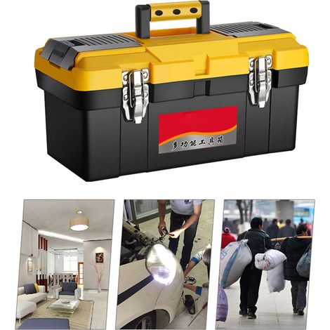 Boîte à outils portable à 2 niveaux pour électricien domestique, rangement d'outils et de quincaillerie, en plastique épais de 50,8 cm (20 po), boucle en fer haut de gamme, 45,5 x 24 x 20 cm (20 po). (1/5)