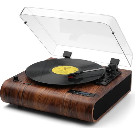 Tourne Disque, à entrée et Sortie Bluetooth Platine Vinyle, Lecteur de disques 3 Vitesses avec Radio FM, Lecture USB et Carte TF, Numérisation des vinyles, Affichage LED, Finition en Bois (1/5)