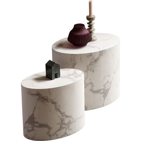 Lot de 2 tables basses gigognes de salon style moderne aspect marbre en MDF mélaminé - PANGIVO (1/3)