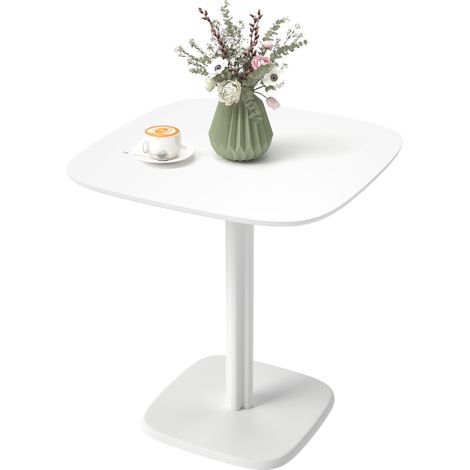 Table à manger pour 4 personne table de cuisine carrée style moderne avec plateau aspect bois, 70 x 70 cm, blanc