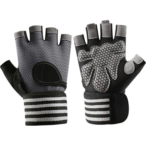 Guanti da allenamento traspiranti e leggeri, mezze dita, protezione per le mani per l'estate, uomo e donna, ciclismo outdoor, grigio, L (1/5)