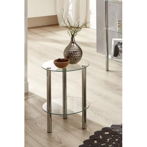 Table d'appoint Ronde, Chrome, métal, Table Basse avec Plateau en Verre trempé - Dimensions : H 47 cm x Ø 35 cm, Style : Moderne (1/4)