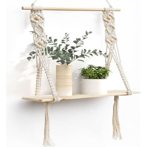 Etagere Murale en Bois Design, Etagere Suspendue Corde Flottante de Plantes Interieur Exterieur,Rangement Decoration pour Salle de Bain Cuisine Chambre Bureau Salon (1/4)
