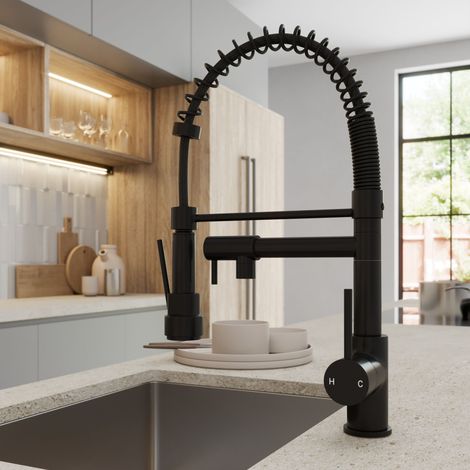 ArtiKitch Matt Black Pull Out Kitchen Mixer Tap Dual Spout Spray Mono Swivel Single Lever (1/3)