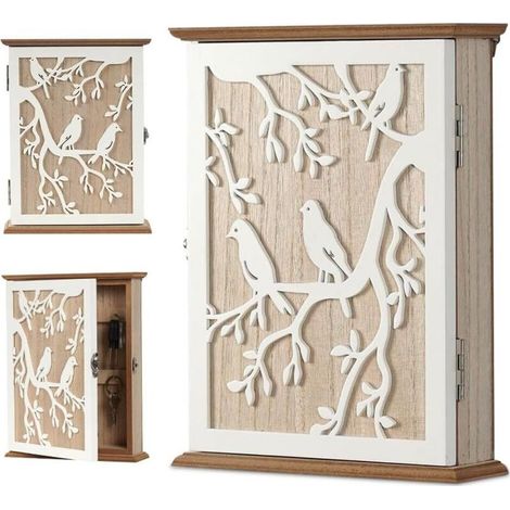 Armoire à clés Design en Bois, 20 x 6 x 26,5 cm, Motif clé, Armoire à clés Murale décorative avec 6 Crochets, Organiseur Mural pour entrée, Couloir, Bureau - Décoration Ethnique (1/5)