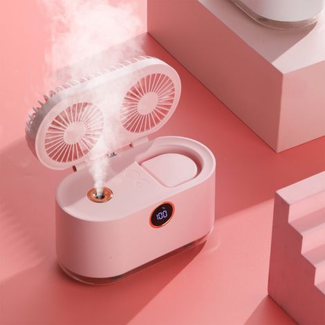 Ventilateur Rafraîchissant À Pulvérisation Double - Affichage Numérique Intelligent - Fonction Humidification Et Éclairage Nocturne - 400 ml - 5 W - Alimentation USB - 1 Pièce (1/5)
