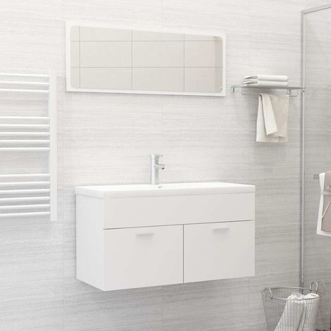 2-tlg. Badmöbel-Set Weiß Holzwerkstoff (1/5)