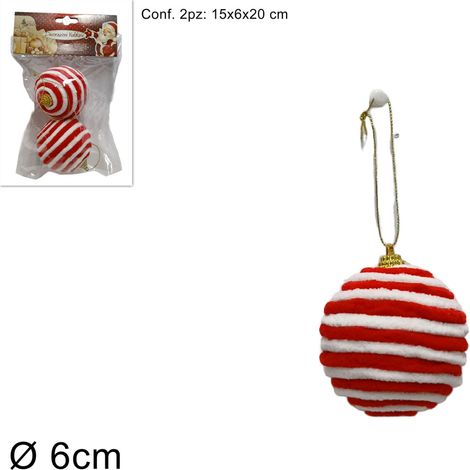 PENDENTE PALLA CANDITI DIAMETRO 6 CM RIGHE ROSSO CONFEZIONE 2 PEZZI