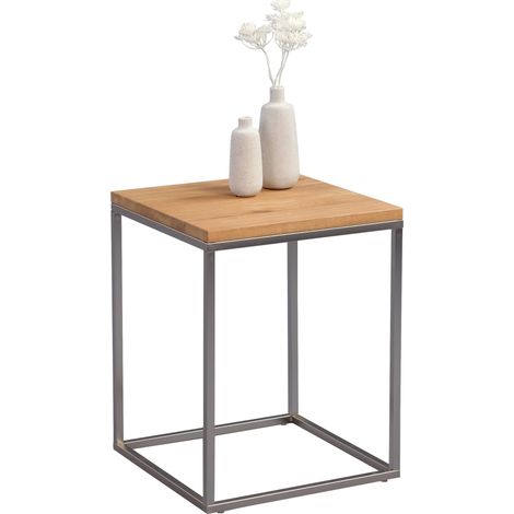 Table d'appoint, Bois, Metall Edelstahloptik Wildeiche Massiv Geölt, 40 x 40 x 52 cm (1/5)