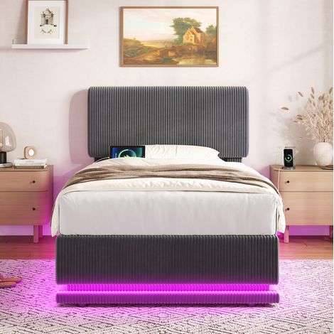 Cama con almacenaje LED USB-C corduroy 90x200 OKMYHOME (1/5)