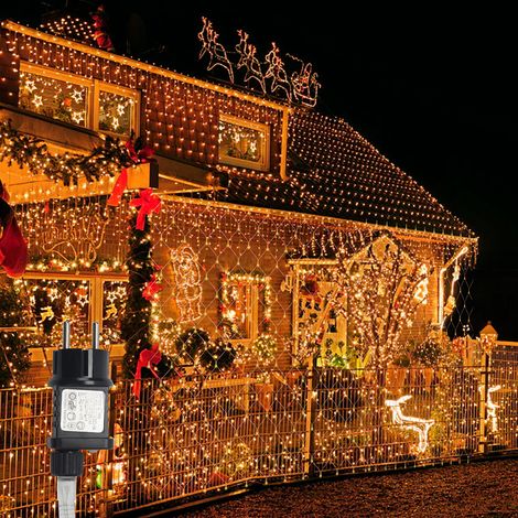 Randaco LED Lichternetz 3x2M Lichtervorhang Lichterkette Lichterketten Leuchte Außen 8 Modi Warmweiß