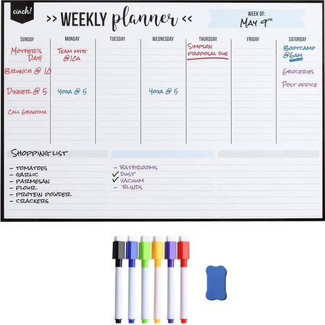 Semainier Tableau Magnetique Frigo 40x30cm, Planning Semaine Tableau Blanc Effacable To Do List, Réutilisable Weekly Planner Tableaux Magnétiques, avec 6 Marqueurs Et une Gomme (1/5)