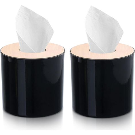 Set de 2 porte-tissus, porte-papier toilette avec couvercle, porte-papier toilette rond, porte-tissus en bois pour salle de bain et cuisine (noir)