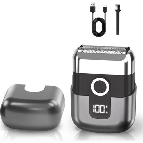 Rasoio elettrico da uomo a lamina, impermeabile IPX7, senza fili, con 3 lame flottanti, display a LED, ricarica rapida USB-C, ideale per viaggi e uso domestico. (1/4)