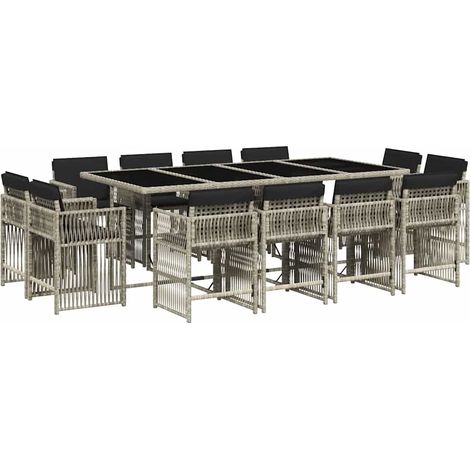 Maison Exclusive - 13-tlg. Garten-Essgruppe mit Kissen Hellgrau P