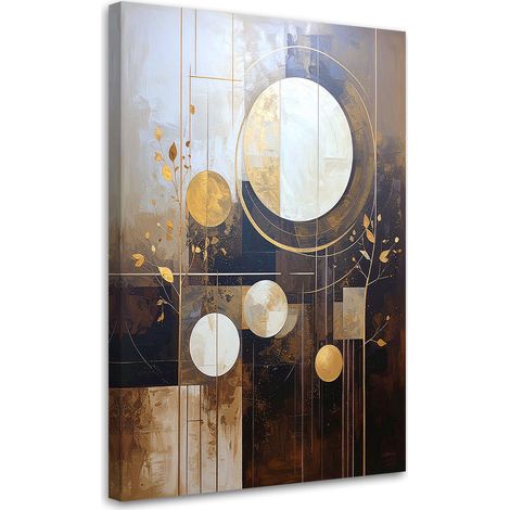 Bild auf Leinwand Braun-beige Abstraktion mit Kreisen und Blättern 30x45 (1/5)