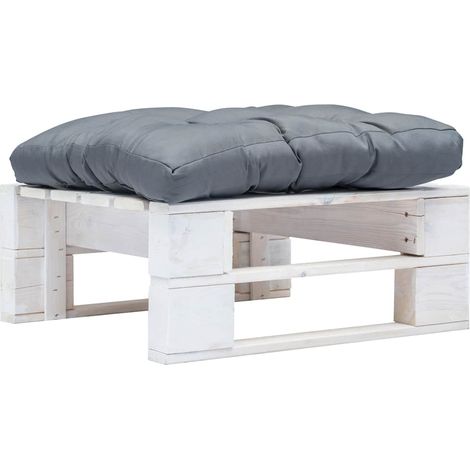 Canapé de jardin palette Canapé Repose-pied relax - avec coussin gris Blanc Bois BV381530 - BonneVie (1/4)