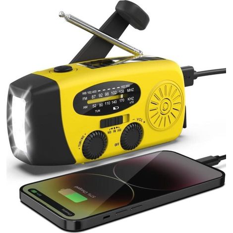 Radio Solaire AM/FM, Portable, avec Batterie Rechargeable de 600 mAh et manivelle Dynamo, Port USB, Rechargeable SOS Alarm/Lampe Torche,pour Le Camping, Les Voyages (1/5)