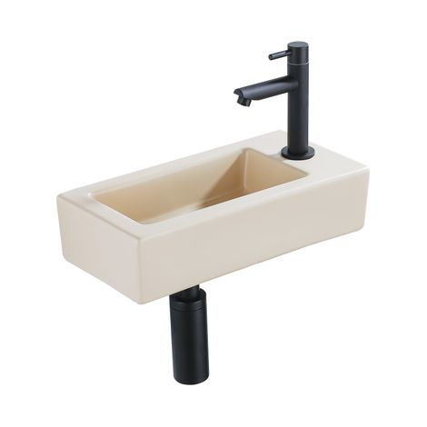 FugaFlow Eccelente Pietra Ensemble de fontaine - 37,5x18,5x9cm - céramique - trou de robinet à droite - robinet de fontaine noir mat - bouchon de (1/5)