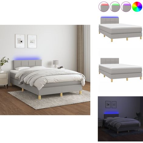 Boxspringbett mit Matratze & LED Hellgrau 120x200 cm Stoff - Boxspringbett - Betten - Schlafräume - Lattenrost - Matratze (1/5)