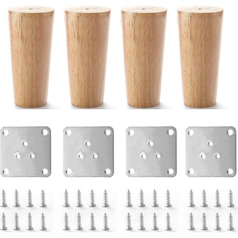 x 10 cm Möbelbeine aus Massivholz mit Montageplatte und Schrauben für Sofa, Fernseher, Bett, Esstisch, MUMU (1/3)