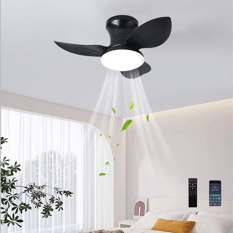 Plafonnier avec ventilateur et télécommande pour salon/chambre,noir, intensité lumineuse réglable été/hiver, fonction mémoire, 6 vitesses (1/5)