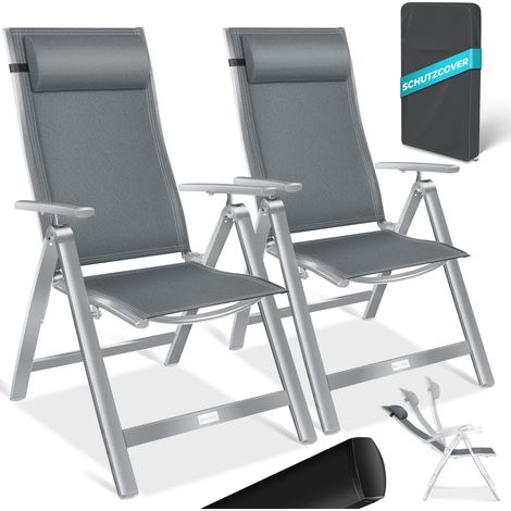 KESSER® Sedia da giardino con braccioli Sedia pieghevole in alluminio con cuscino regolabile in 7 posizioni Traspirante Grigio Chiaro, 2 pezzi