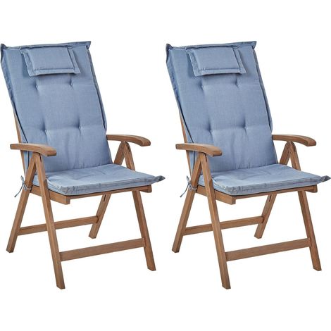 Set mit 2 Stühlen und Sitzkissen AMANTEA Akazienholz Blau