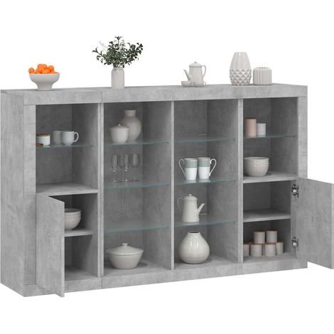 Sideboards mit LED-Leuchten 3 Stk. Betongrau Holzwerkstoff
