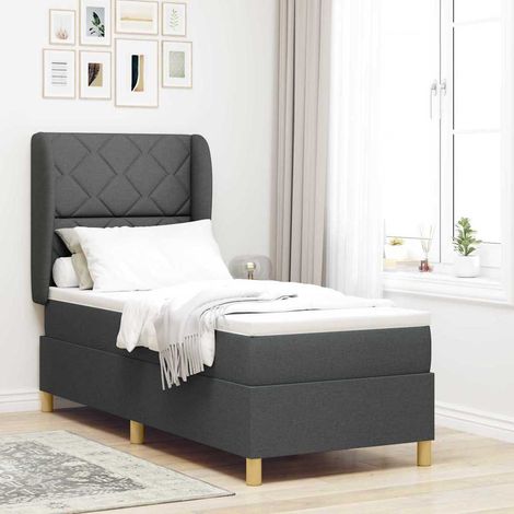 Cama tipo Box Spring con cabecera Gris oscuro 200 x 80 cm tela (1/5)