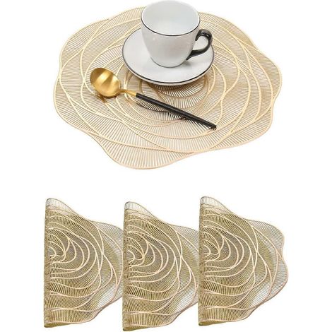 Lot de 4 sets de table en PVC lavables, antidérapants et résistants à la chaleur, à motifs roses et or. (1/5)