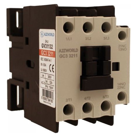 Contattore Motore 3P 3M, Teleruttore Trifase Industriale AC 380V 3NO, Bobina 220V AC, Contatto Ausiliare 1NO+1NC, IP20 (32A)
