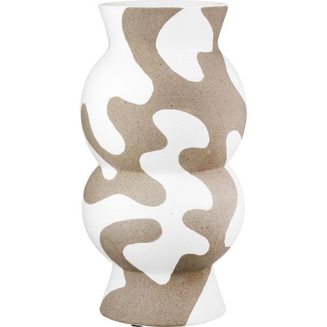 Vase Rond en céramique étanche Beige/Blanc Hauteur 35 cm Diamètre 18 cm (1/4)