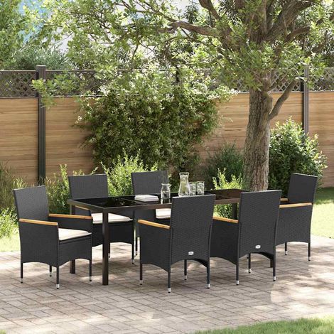 Conjunto de Comedor de Jardín 7 pcs Negro ratán sintético vidaXL (1/5)