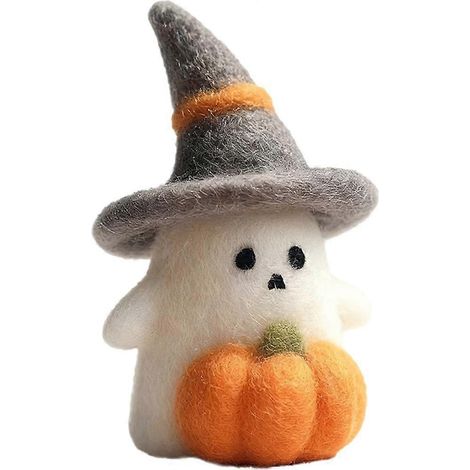 Wool Felt Ghost Ornaments Set - Halloween Pumpkin Wizard Decor - Handmade Holiday Gifts (1/5)