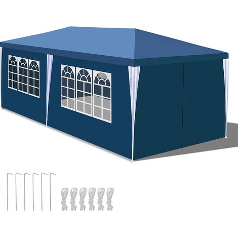 Randaco Carpa 3x6 m con 6 lonas laterales desmontables y 4 ventanas decorativas, pabellón de jardín fácil de instalar, Azul