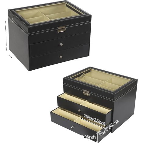 Vitrine à lunettes, 24 compartiments, design verrouillable, noir (1/2)