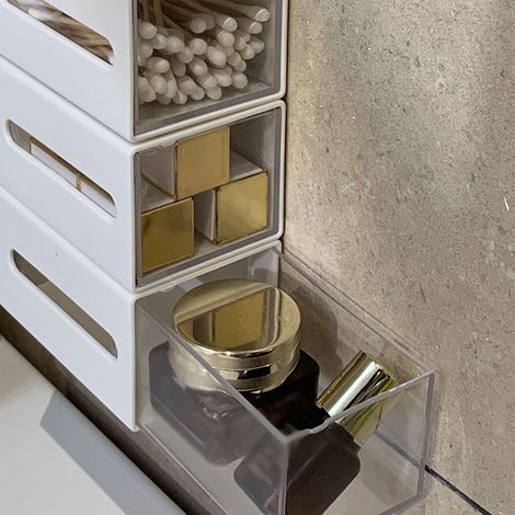 Boîte de rangement murale pour cotons-tiges de salle de bain, boîte de rangement télescopique sans perçage pour dortoir, mini boîte à divers articles pour élastiques/bandeaux à cheveux (1/5)