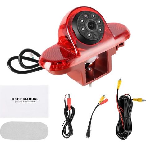 Caméra de recul - Feu stop troisième position - Montage sur hayon ou toit - Vision nocturne IR 6 LED - Câble 8 m - Connexion 4 broches anti-vibration - Fonction marche arrière automatique ou continue