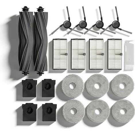 18 Ersatzteile für Saugroboter, 6 Wischpads, 4 Beutel, 4 HE-Filter, 2 Hauptbürsten, 4 Seitenbürsten (1/5)