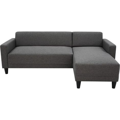 Canapé d'angle fixe 4 places réversible – Tissu 100% polyester anthracite – Dimensions L197 x P117 x H65 cm – Assise mousse polyéther 23kg/m3 (1/5)