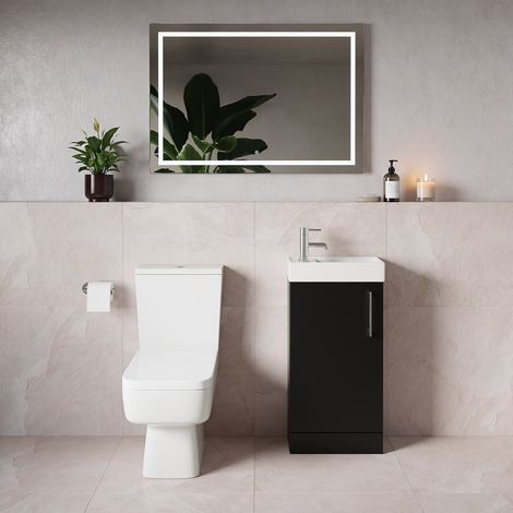 Napoli Cube Matt Black 400mm Single Door Vanity Unit and Toilet Suite with Align Basin - 400mm - Chrome 160mm Handle