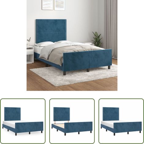 Kopfteil -  Bettgestell ohne Matratze Dunkelblau 120x190 cm Samt (1/5)