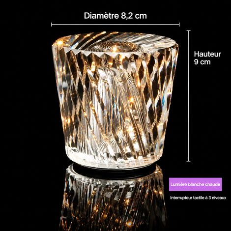 Lampe de table cristal rechargeable modèle C lumière chaude 9 cm 650 kg – Livraison gratuite