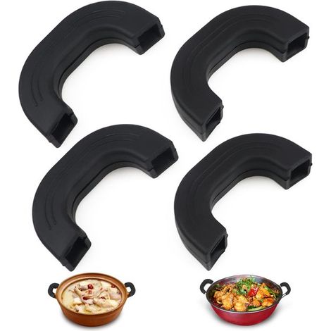 Set di 4 protezioni in silicone per manici di padelle. Resistenti al calore e antiscivolo. Proteggono da scottature e bruciature. Pratico accessorio da cucina per friggere. (1/5)